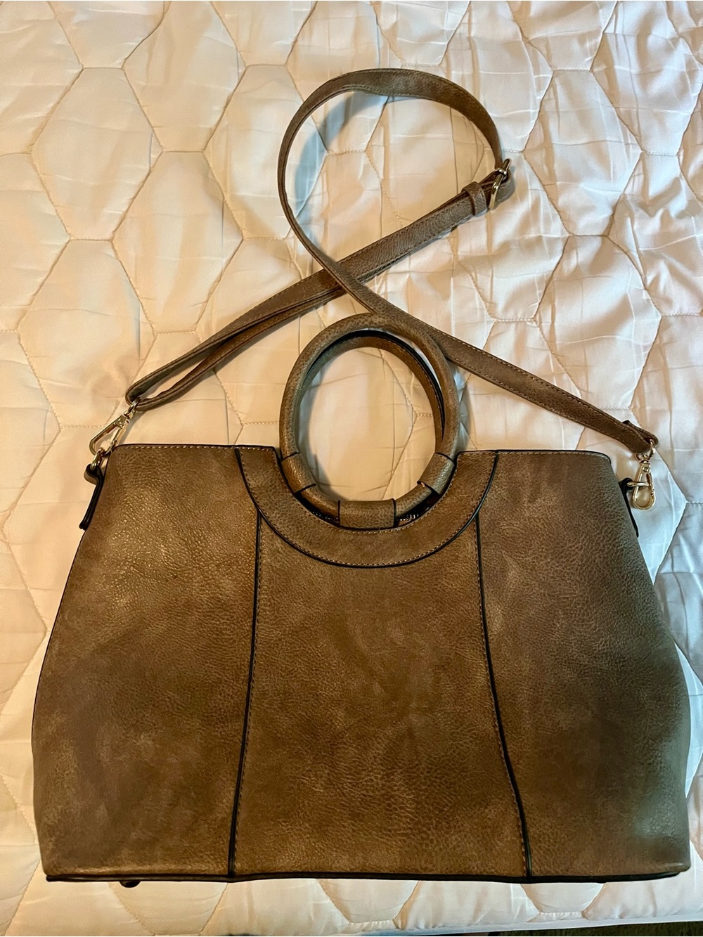 Women’s Structured Ring-Handle Satchel – charcoal gray